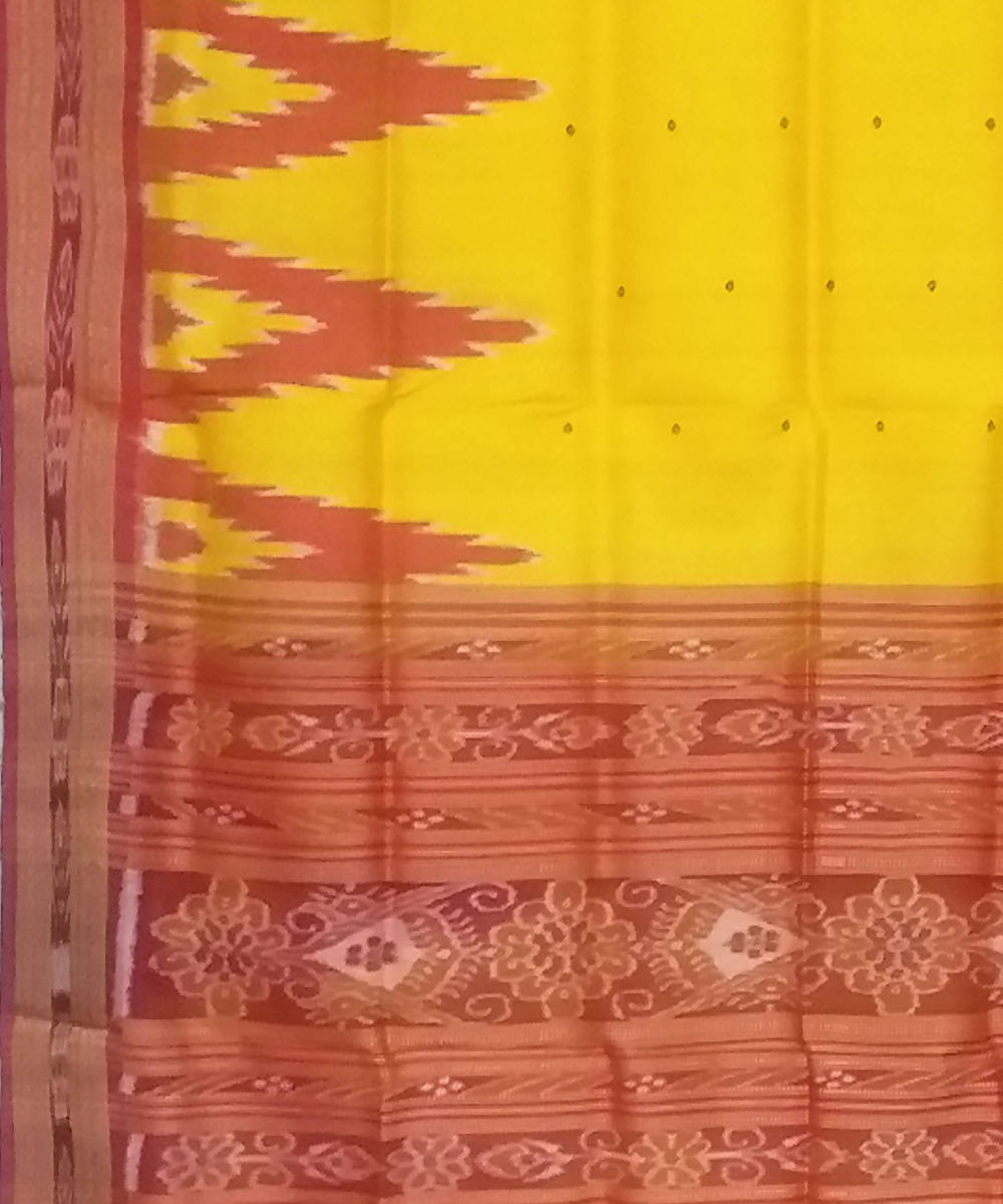 Yellow maroon handwoven silk khandua saree