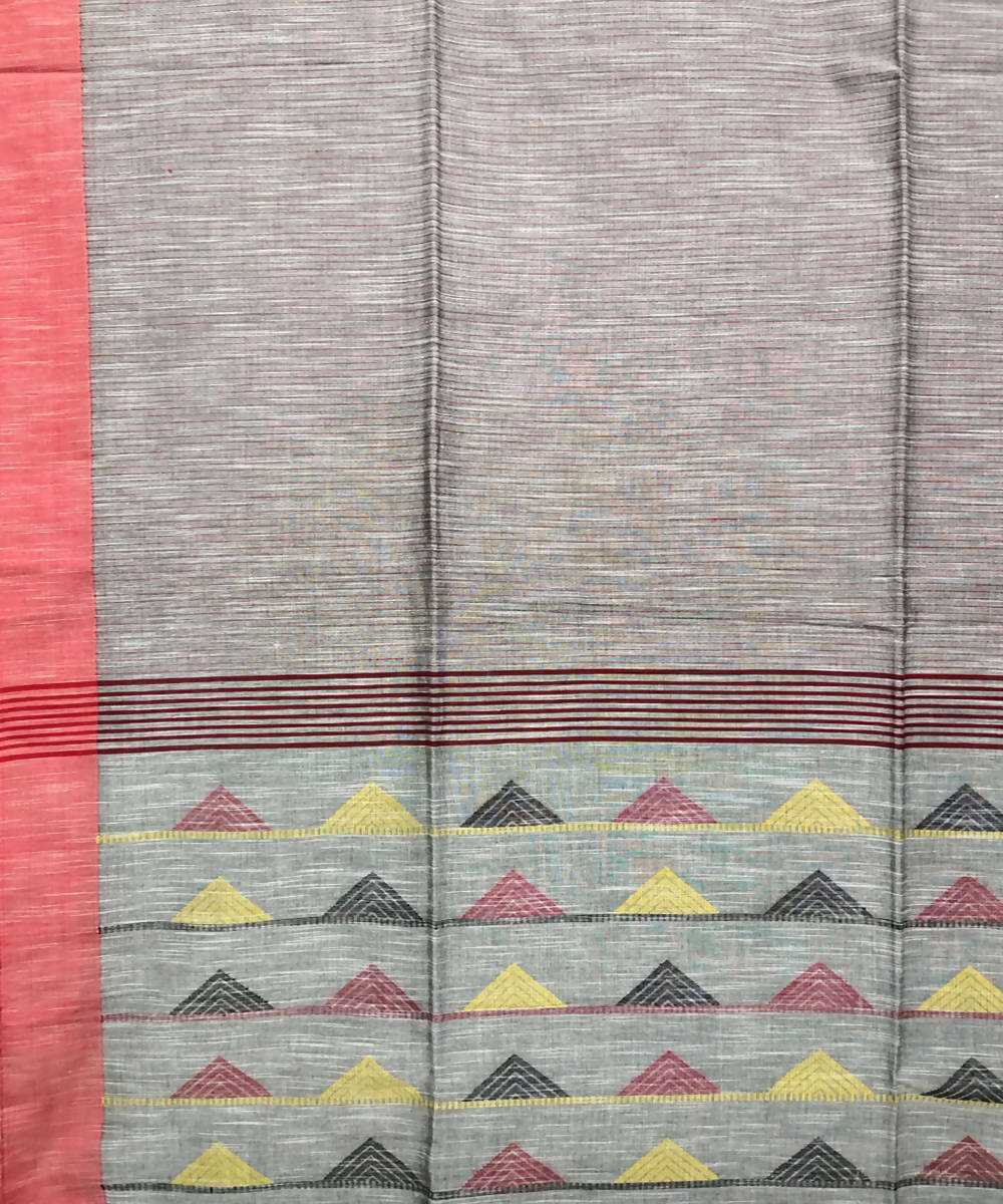 Grey multicolor handwoven cotton saree