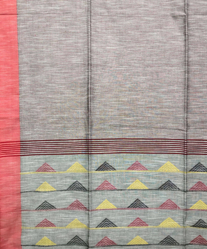 Grey multicolor handwoven cotton saree