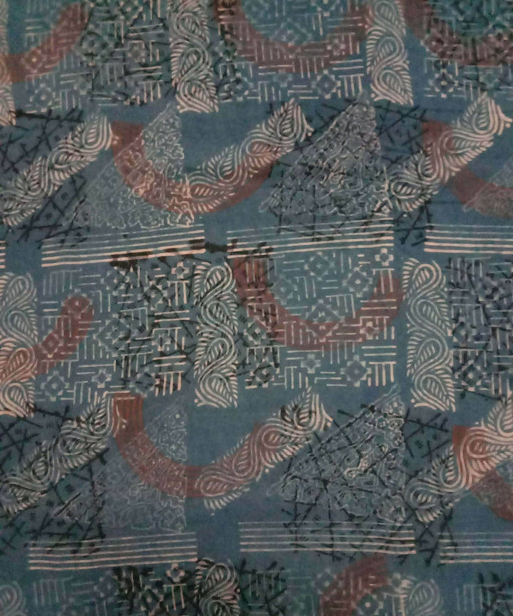 Indigo natural dye ajrakh print handspun handloom cotton fabric