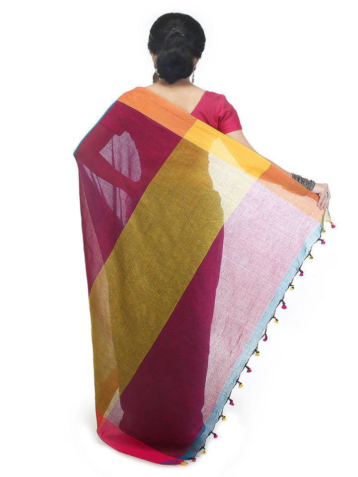 Aqua pink bengal handloom pure cotton saree