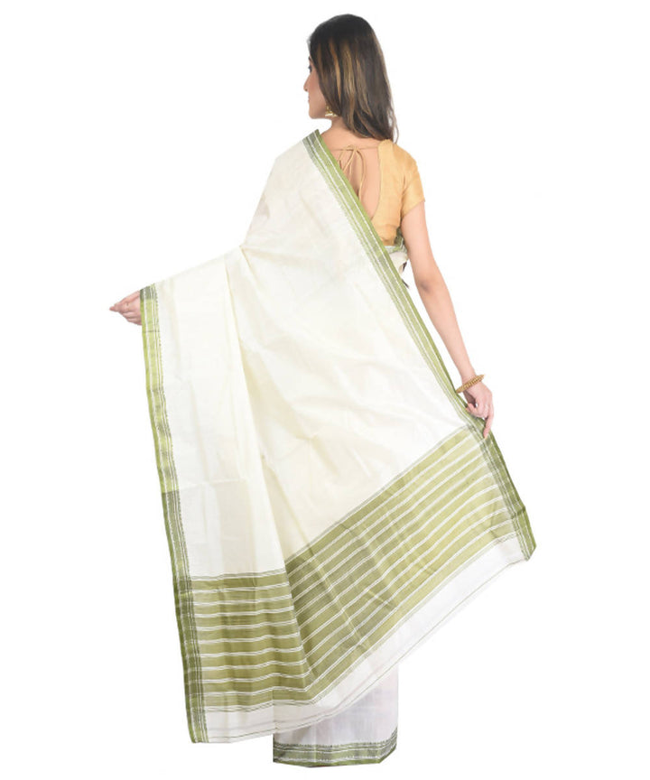 Offwhite with green border handloom garad silk saree