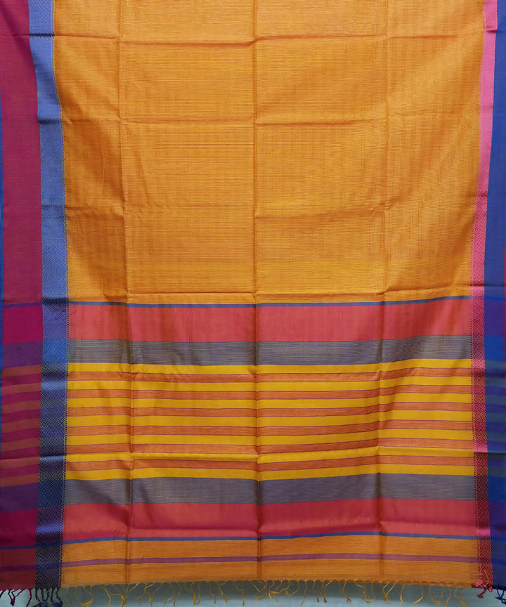 Mustard yellow handloom cotton silk maheshwari saree