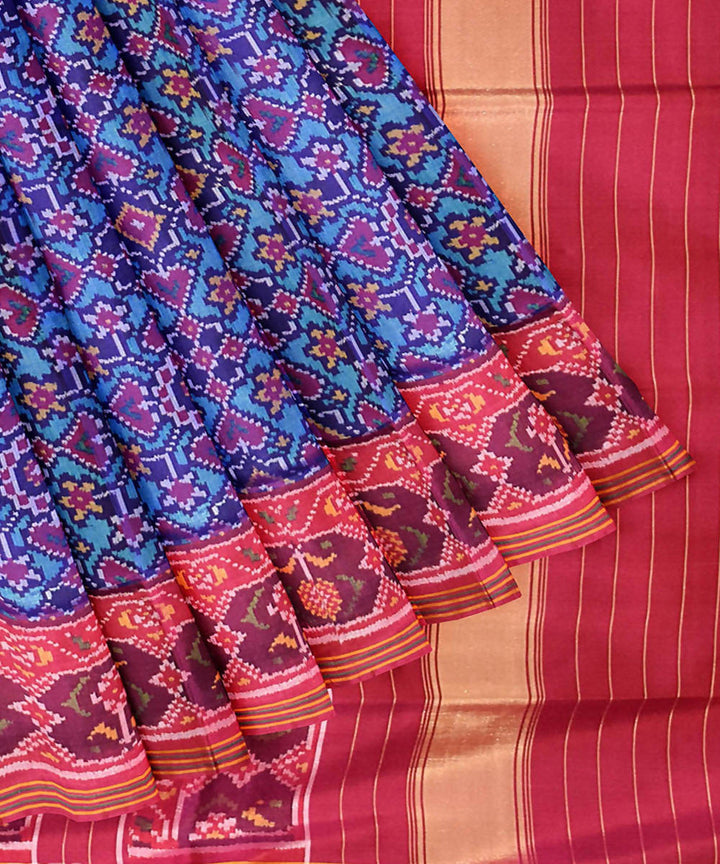 Blue red handwoven patola silk saree