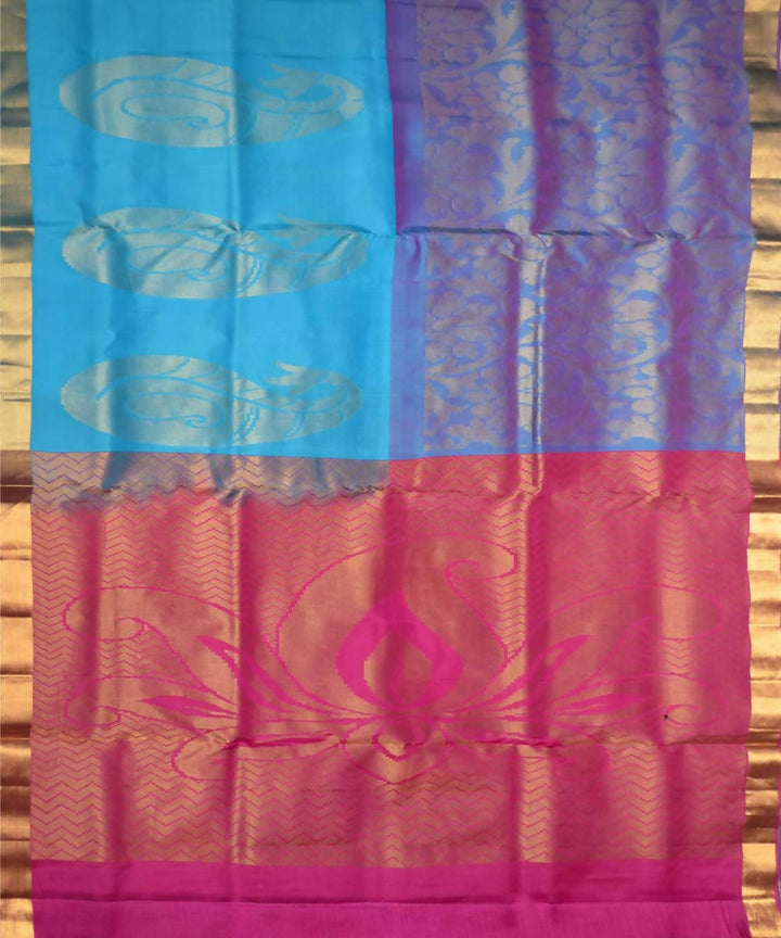 Blue, Purple and Pink Handloom Soft Silk Saree