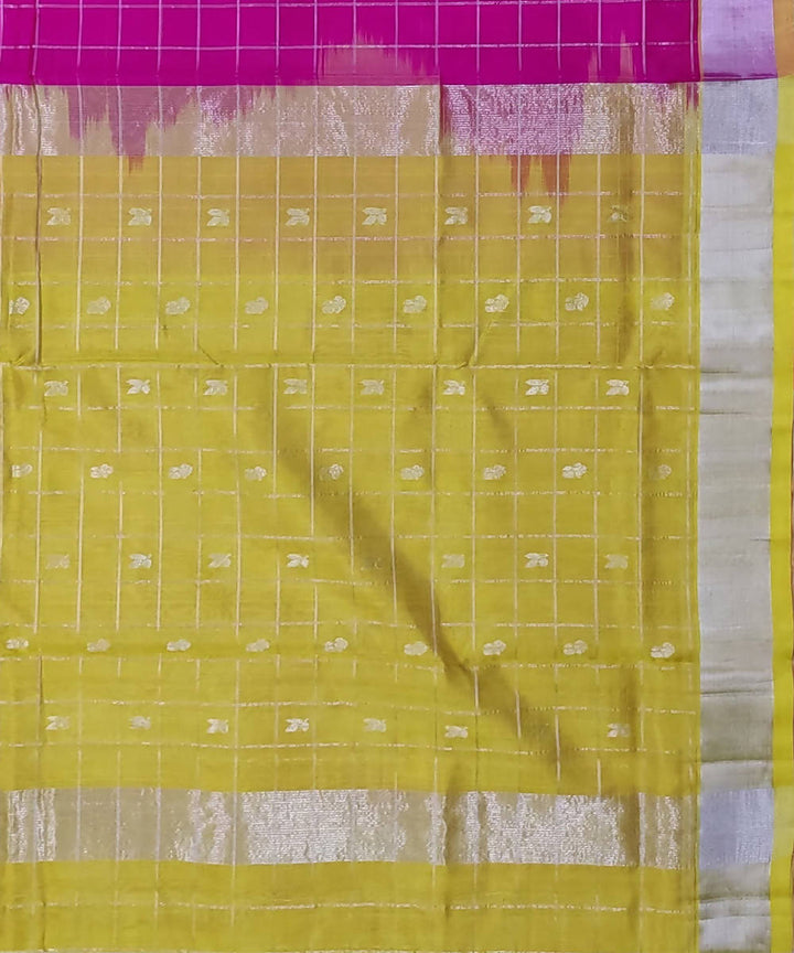 Pink Mustard Zari Checks Handwoven Sico Venkatagiri Saree