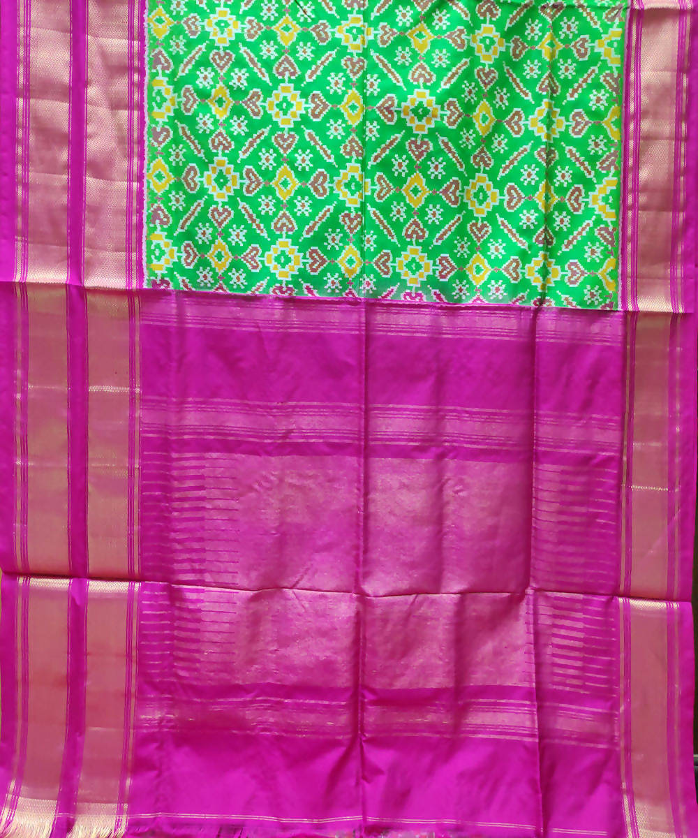 Green pink handloom ikkat silk pochampally saree