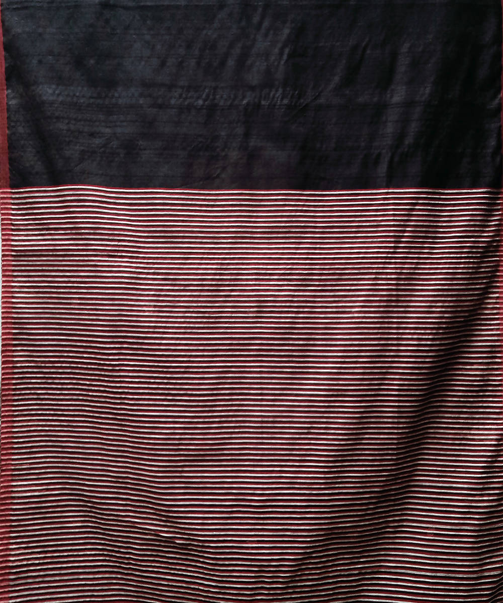 Black white handwoven extra weft tussar silk saree