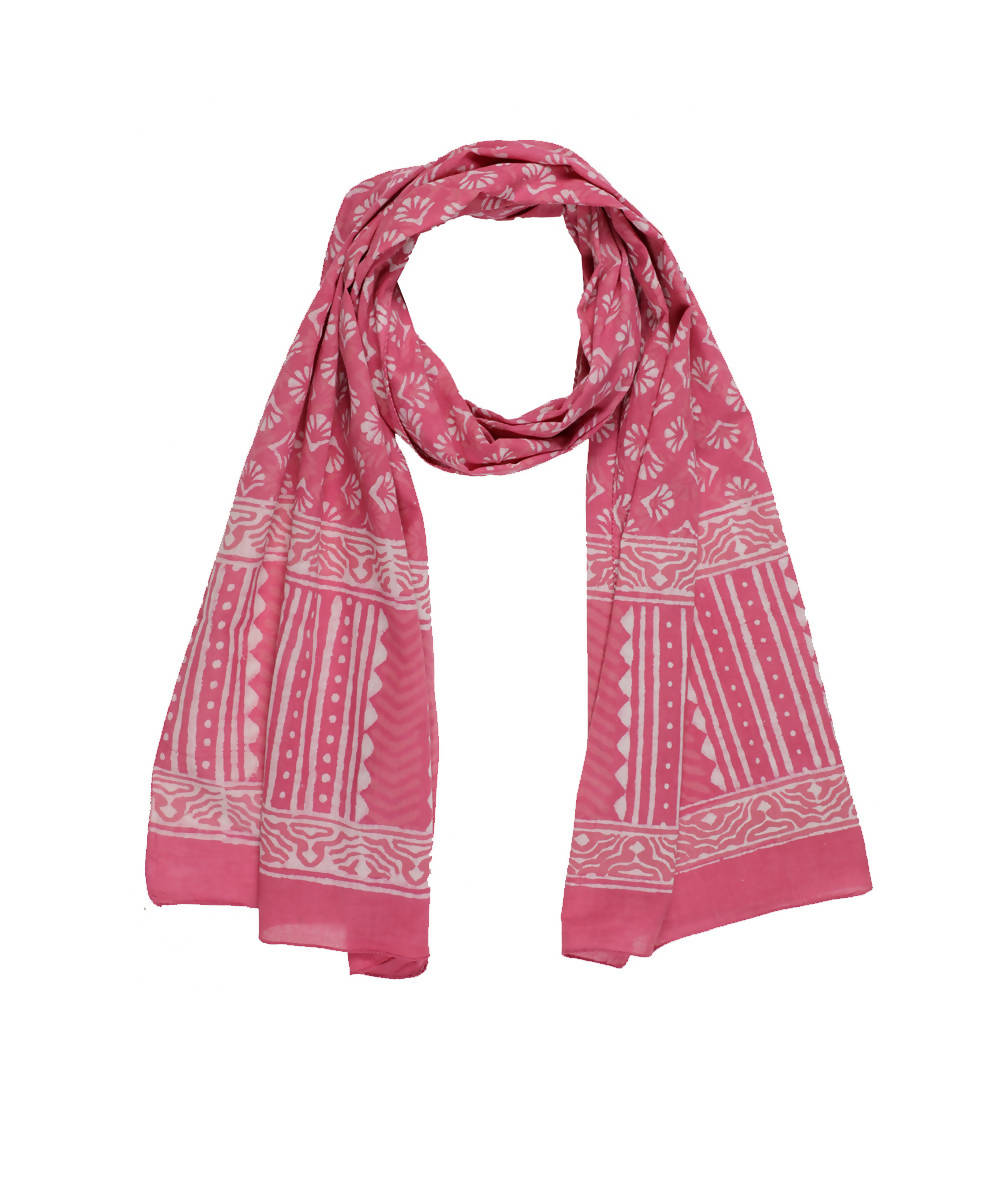 Dabu handblock print baby pink mul cotton stole