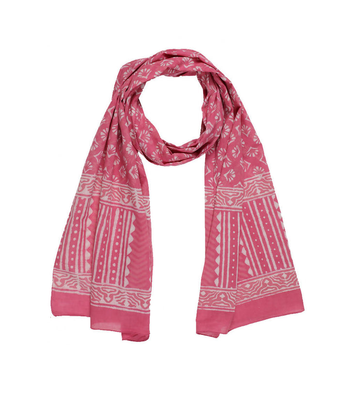 Dabu handblock print baby pink mul cotton stole