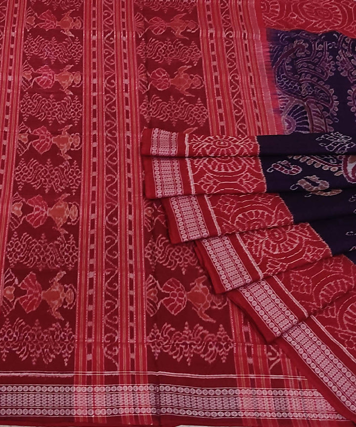 Navy blue and maroon cotton handloom sambalpuri saree