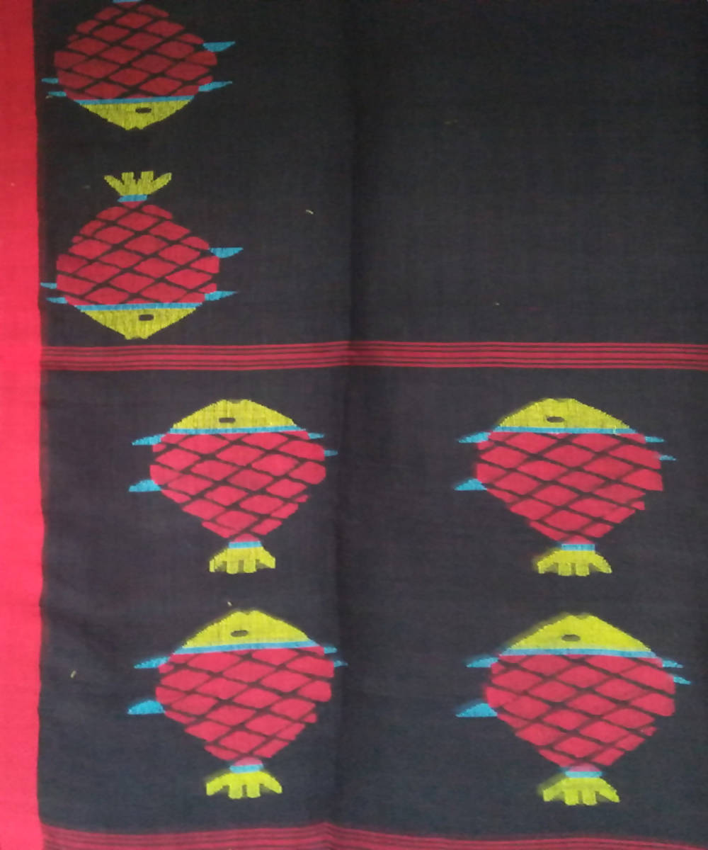 Black brown handwoven linen saree