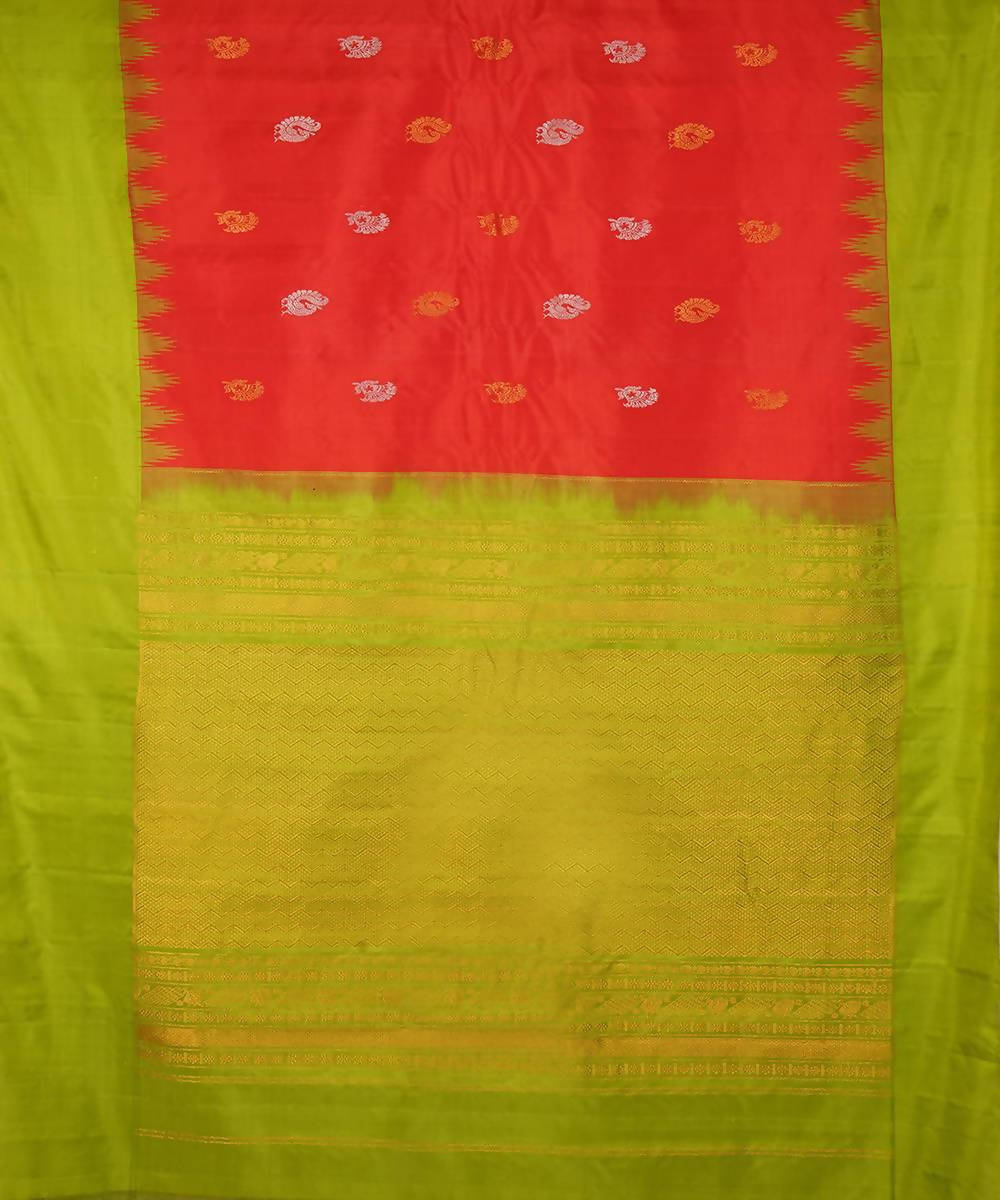 red green handloom gadwal silk saree with kuttu border