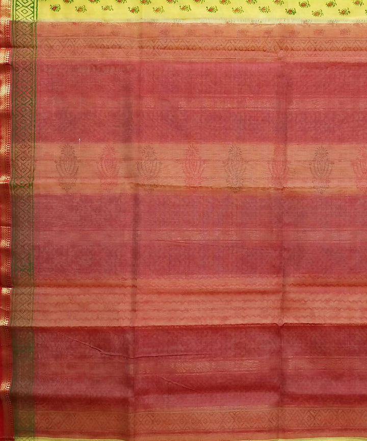 Bright yellow handwoven cotton silk maheshwari saree