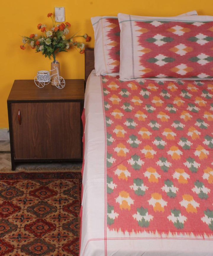 Orange Handloom Ikkat Cotton Bedsheet