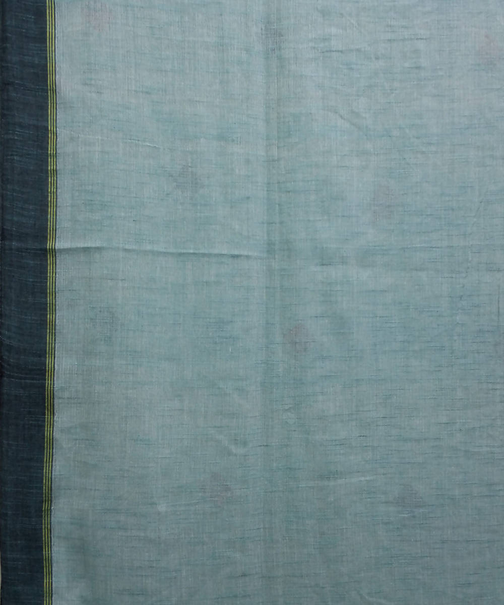 Green grey handspun handwoven cotton bengal saree