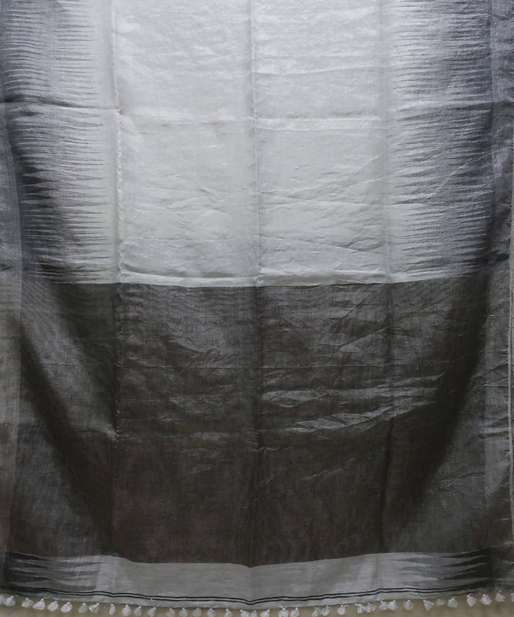 silver and black handwoven Linen tissue Saree