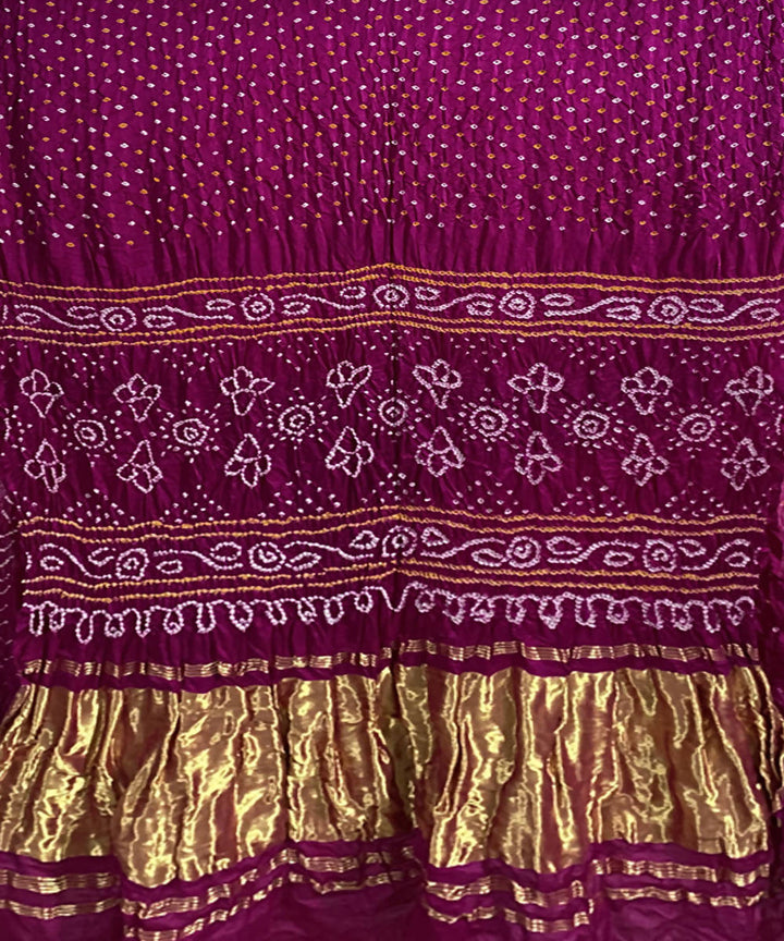Pink hand printed gajji silk bandhani saree