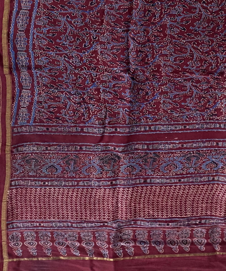 Red handblock print chanderi cotton saree