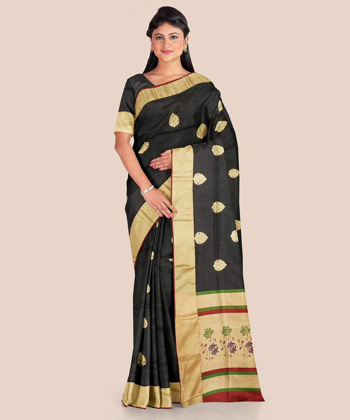 Black handloom silk katan banarasi saree