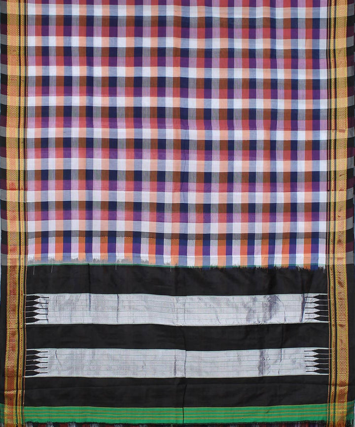 multicolor checks handloom chikki paras border ilkal saree