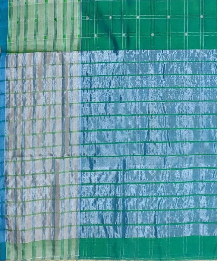 Blue Green Batani Butta Zari Checks Handwoven Sico Venkatagiri Saree