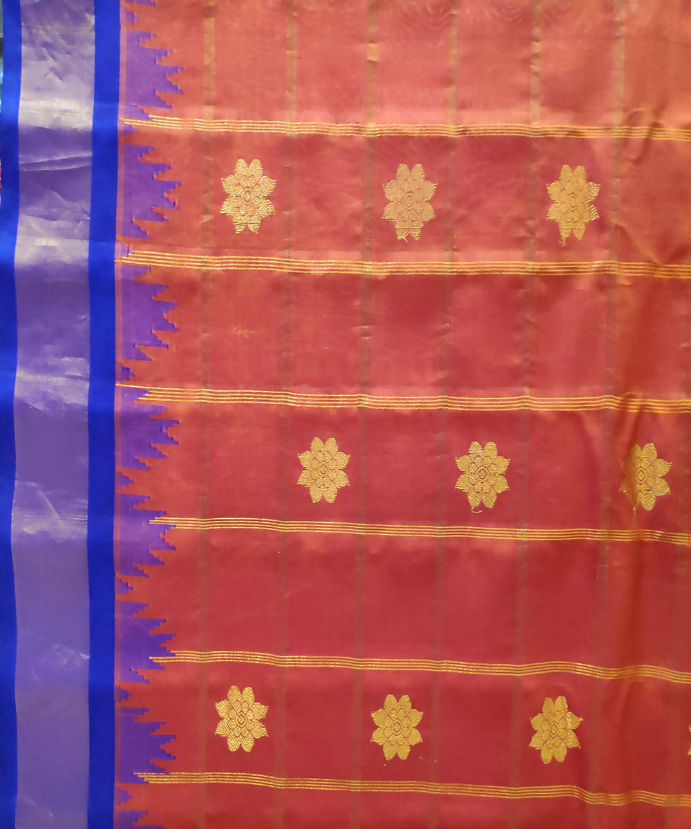 orange blue Handwoven Gadwal Butta Work Silk Saree