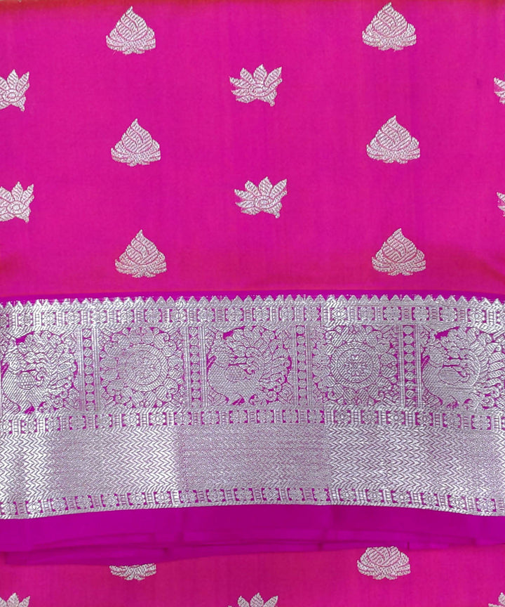 Pink purple butta handwoven cotton silk venkatagiri saree