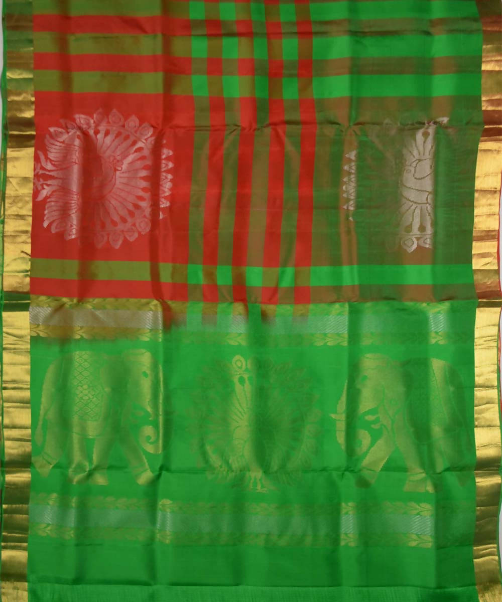 Red Green Handloom Soft Silk Saree