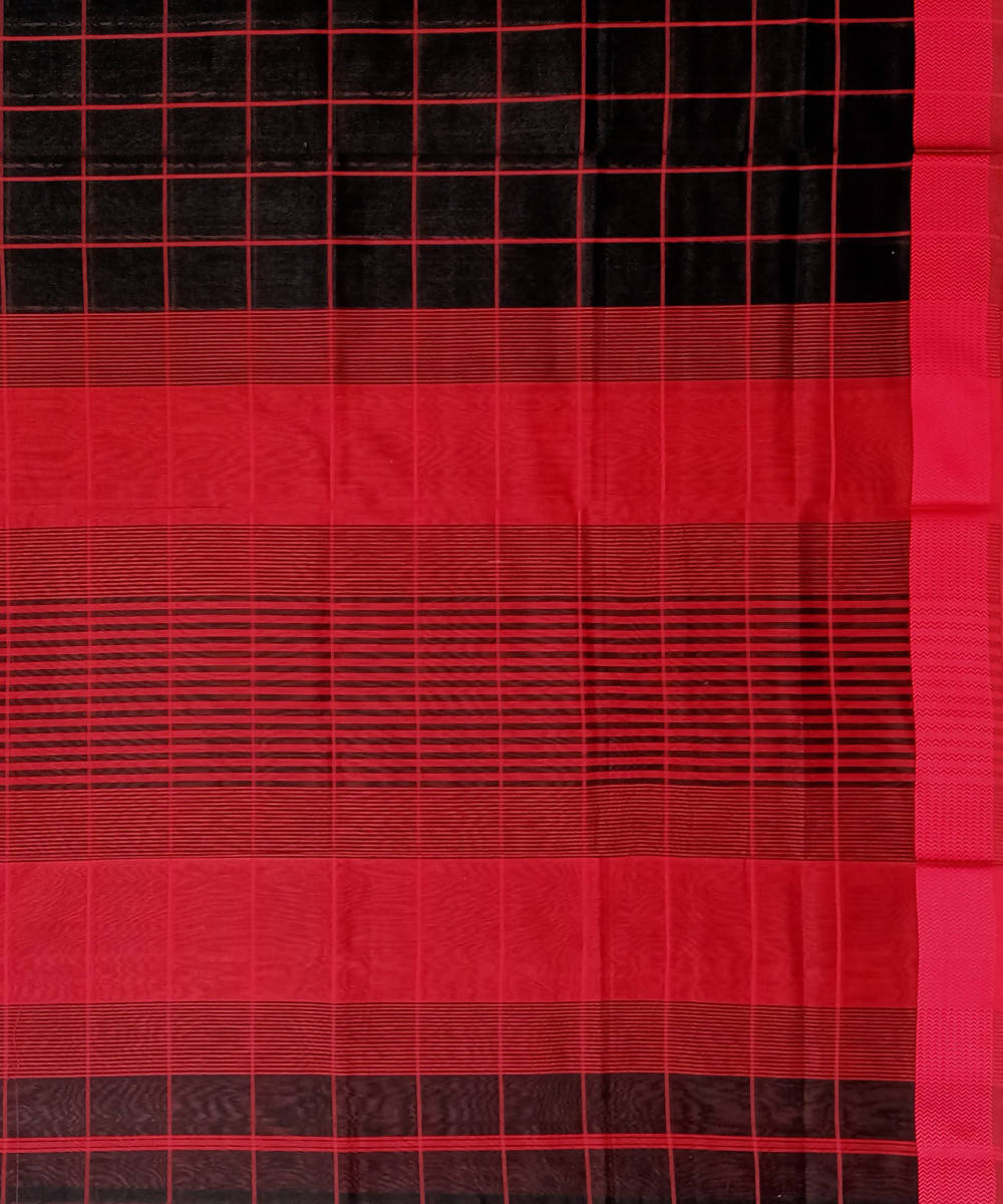 Maheshwari Black Red Checks Handwoven Cotton Silk Saree