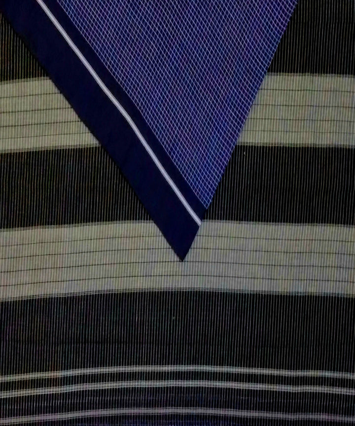 Blue checks Navy Blue borders handloom cotton patteda anchu saree