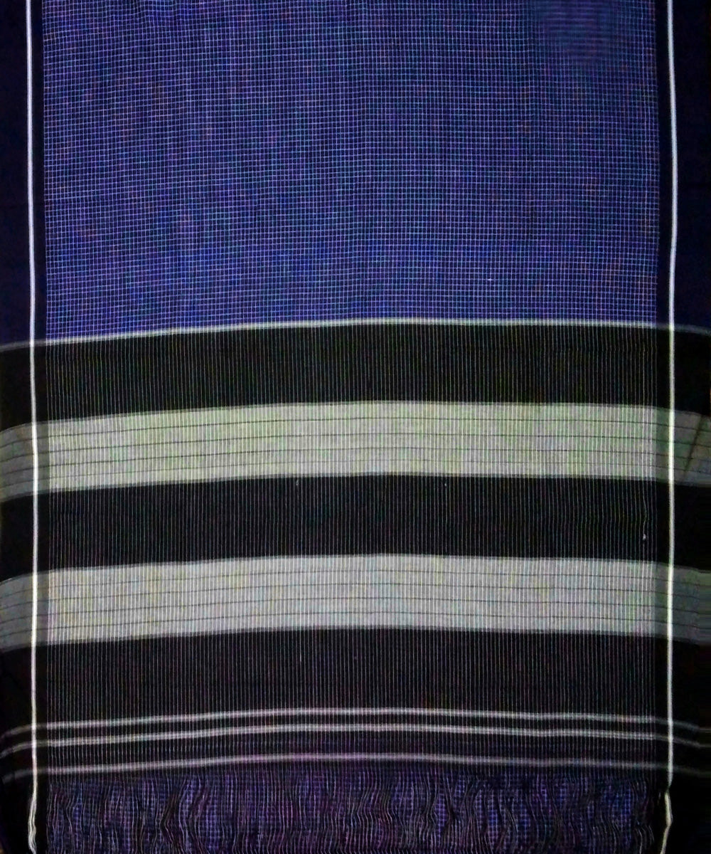 Blue checks Navy Blue borders handloom cotton patteda anchu saree
