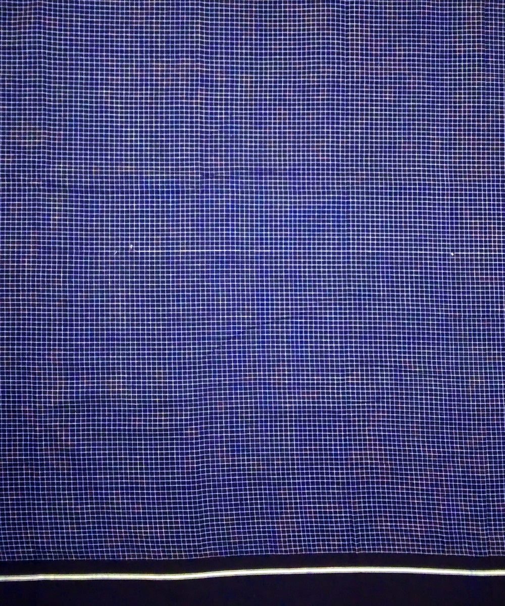 Blue checks Navy Blue borders handloom cotton patteda anchu saree