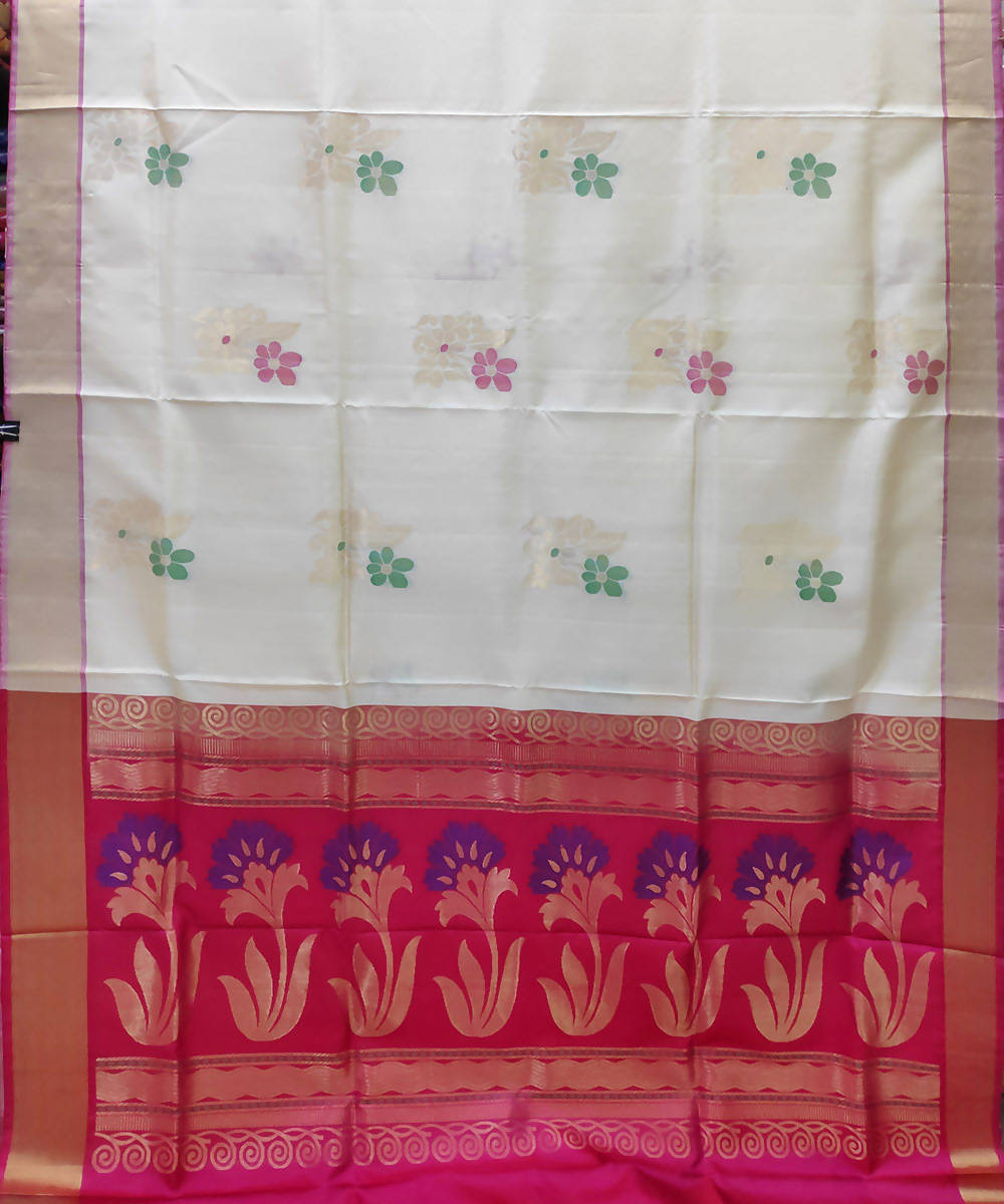 cream pink handwoven uppada silk saree