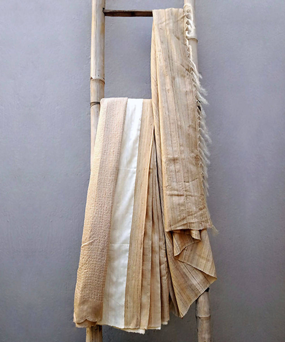 Beige handwoven cotton silk saree