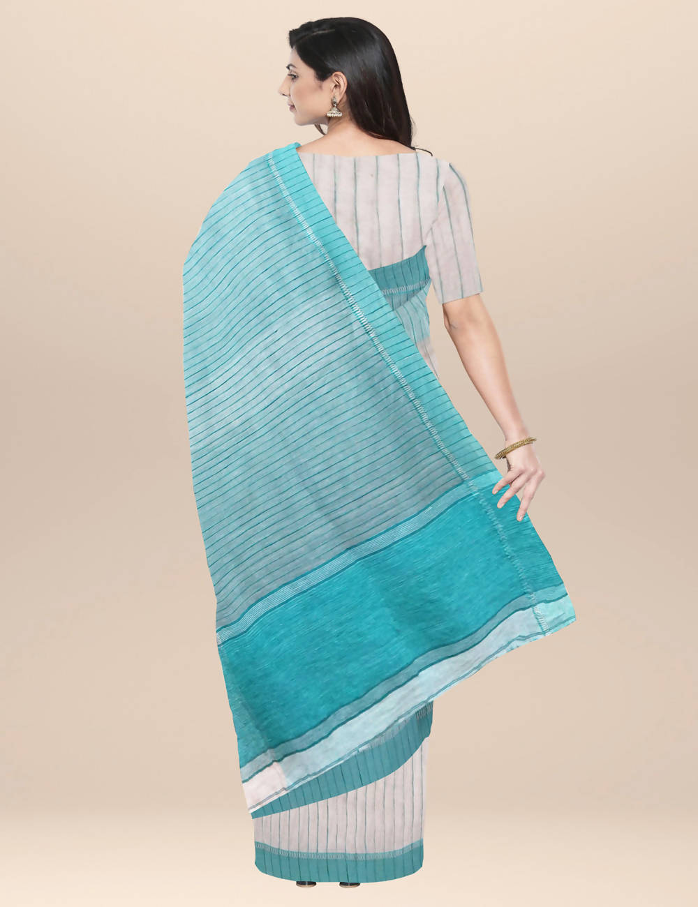 Off white blue handwoven bengal cotton saree