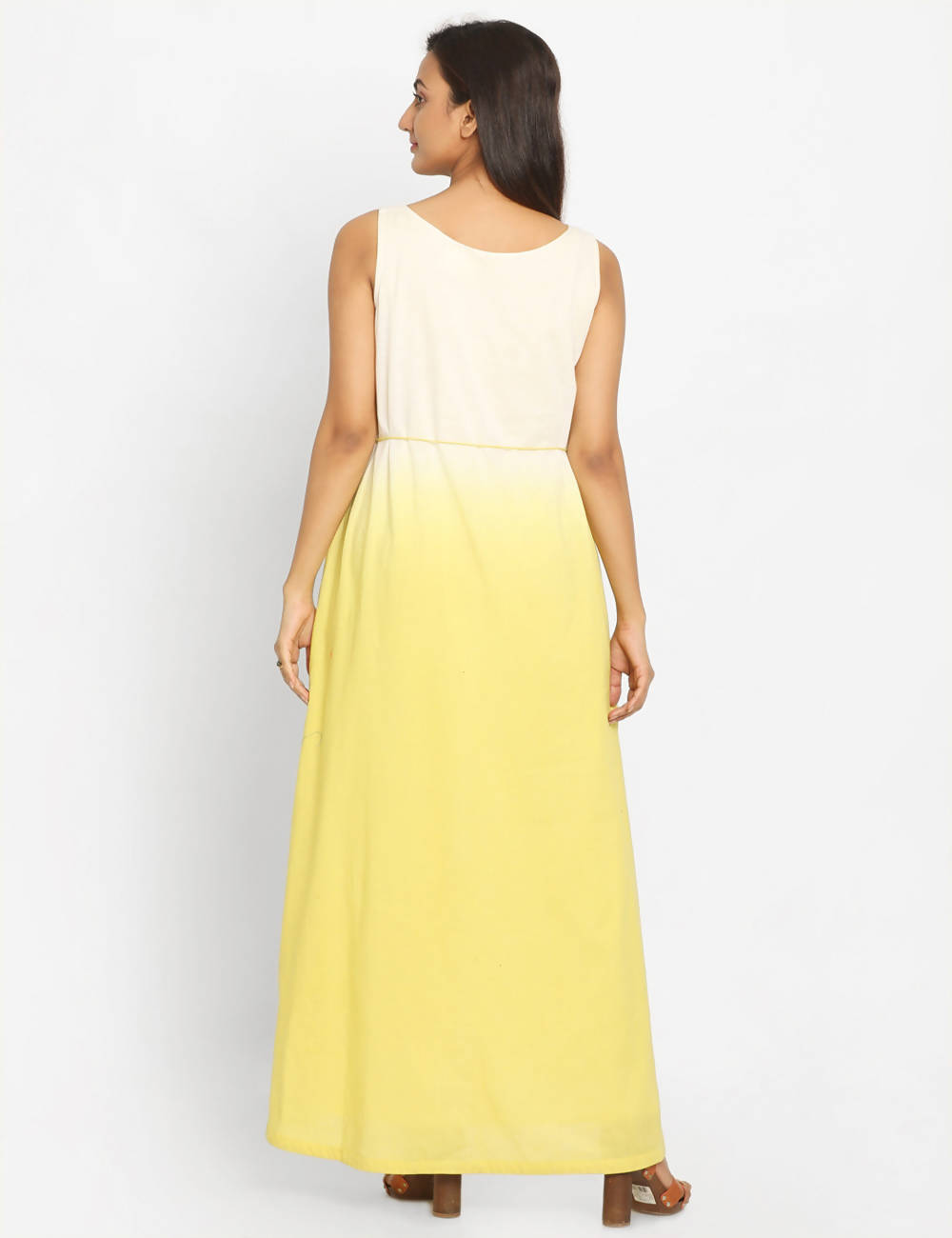 yellow white Handwoven Cotton Kurta Dress