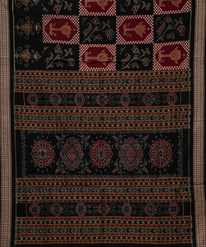 Burgundy black handloom cotton sambalpuri saree