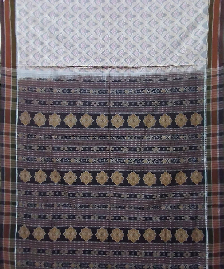 Cream black cotton handloom sambalpuri saree