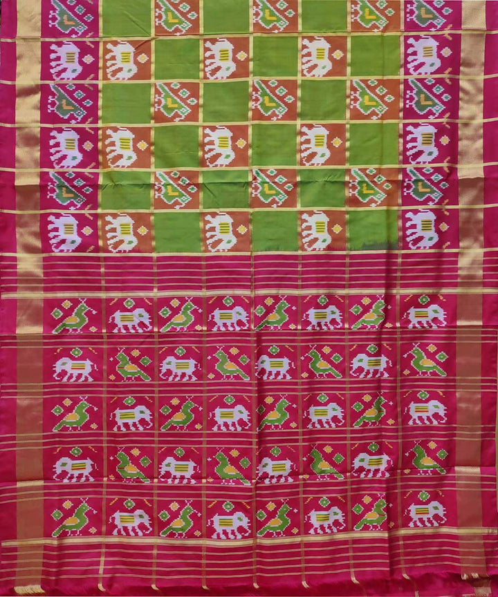 Red with green handwoven ikkat silk pochampally saree