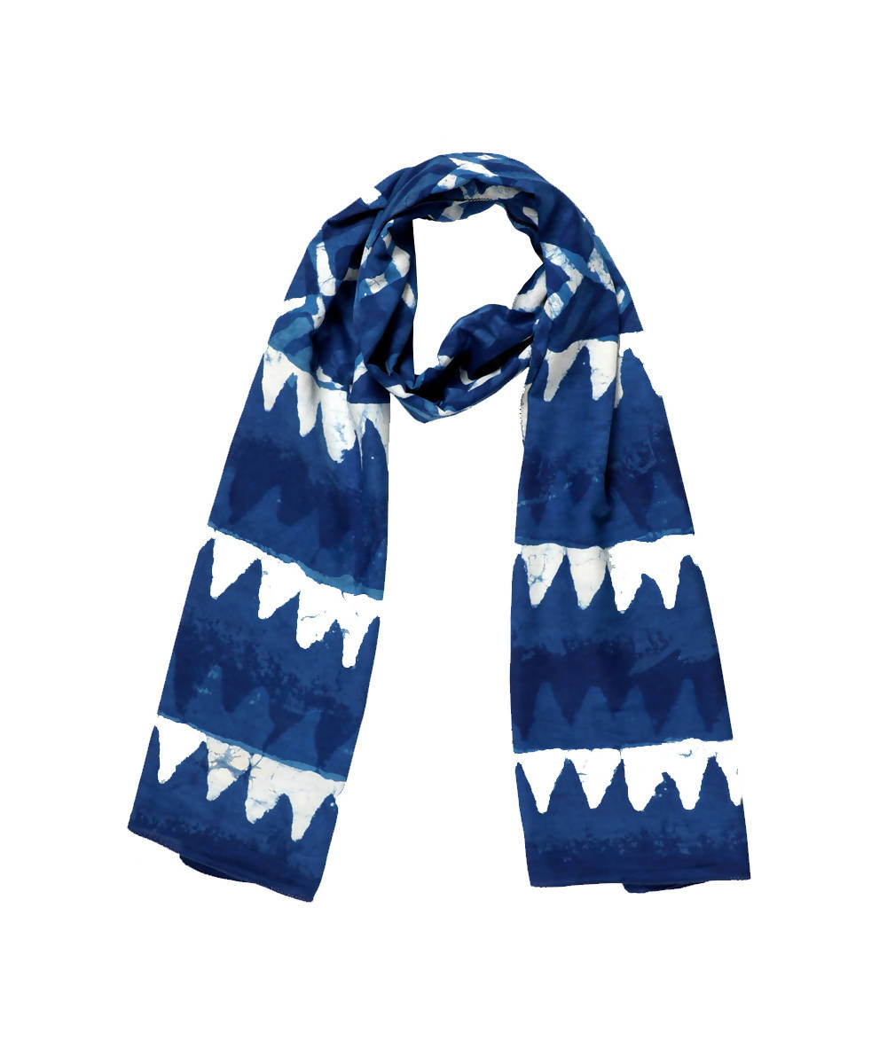 Dabu handblock print blue indigo white modal stole