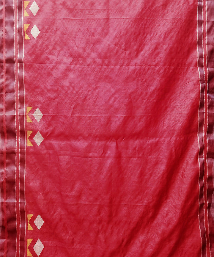 Maroon white handwoven extra weft cotton silk saree