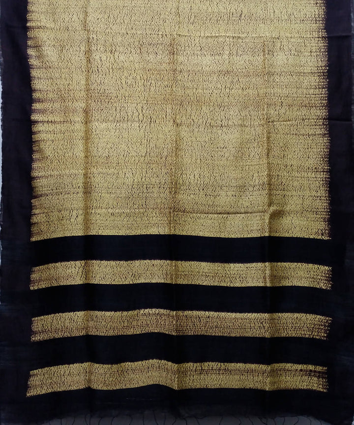 Shibori Hand Print Yellow Matka Silk Saree