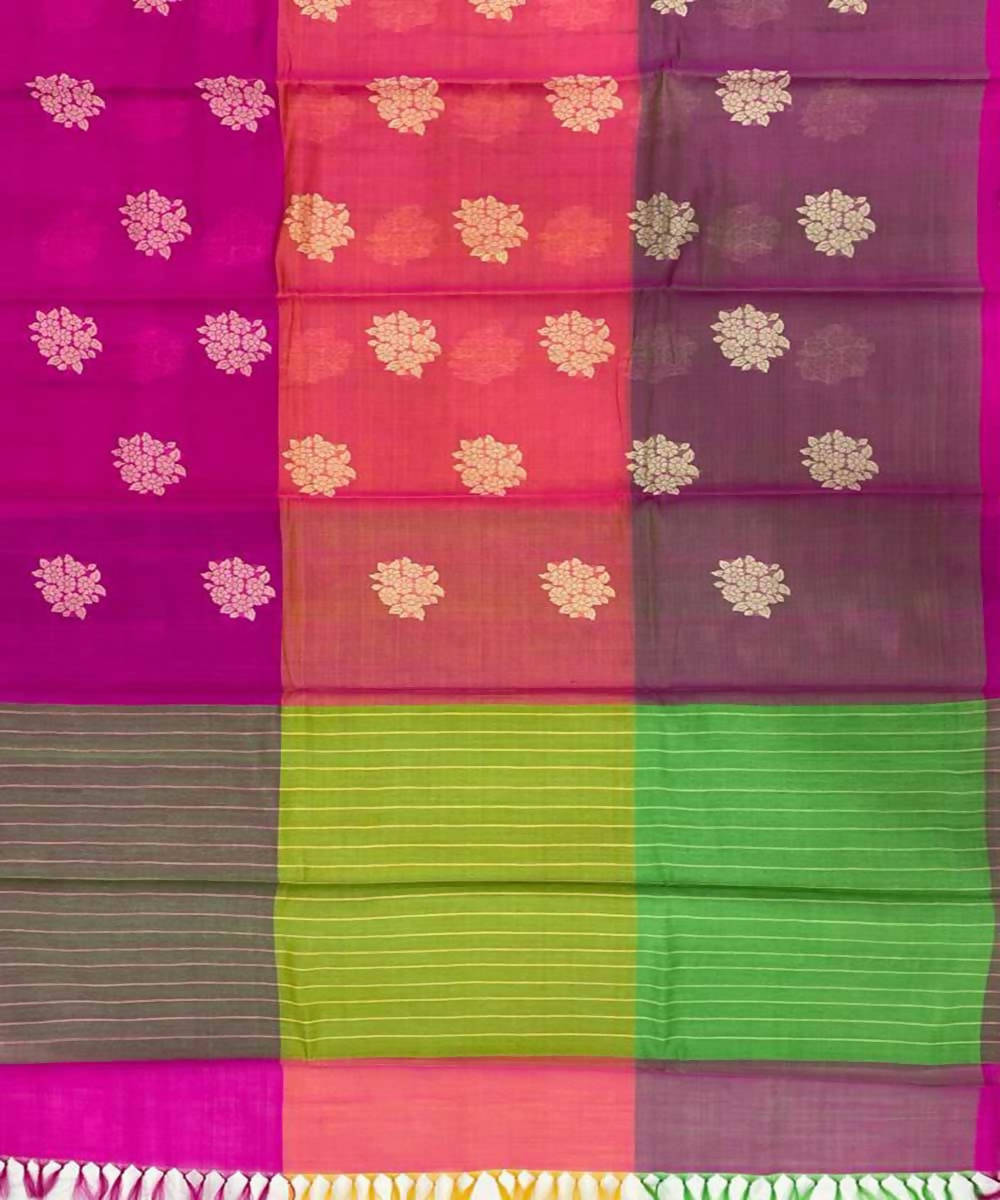 Multicolour handwoven buta tussar silk saree