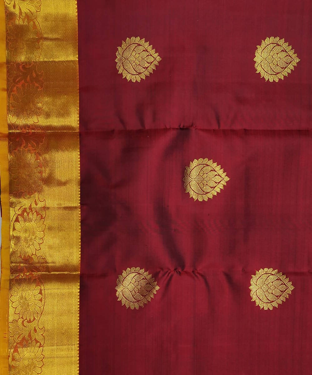 Maroon and golden handloom kanchi silk saree