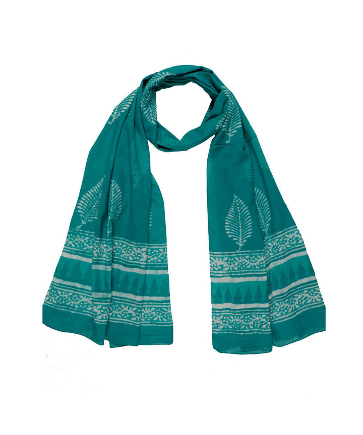 Dabu handblock print bottle green mul cotton stole