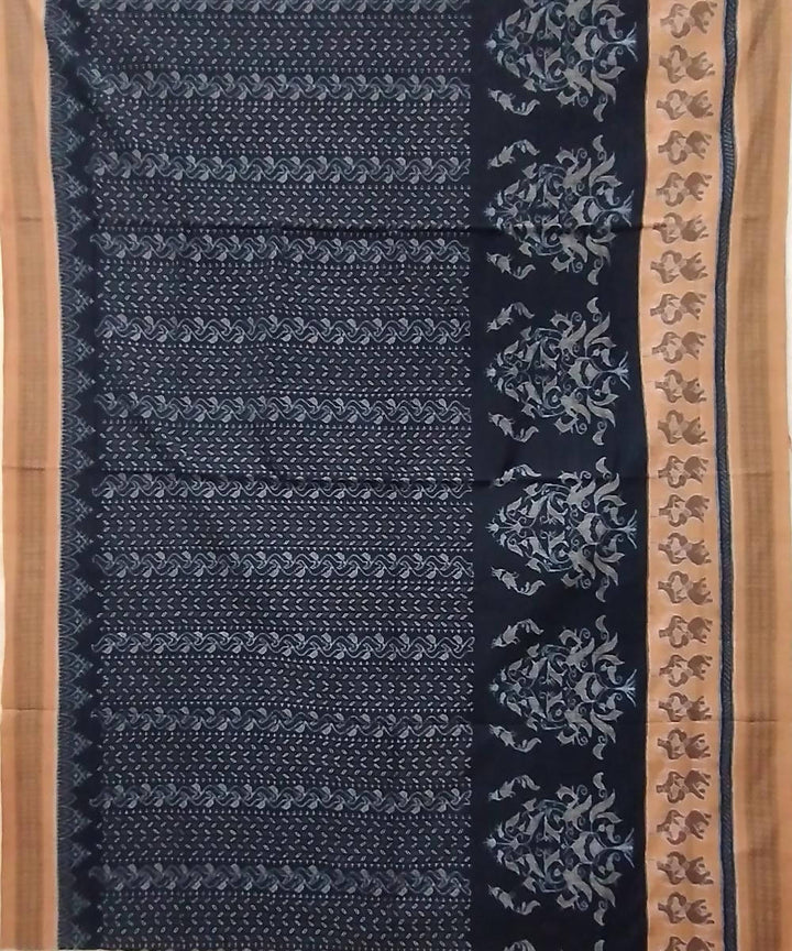 Black cream handwoven cotton sambalpuri saree