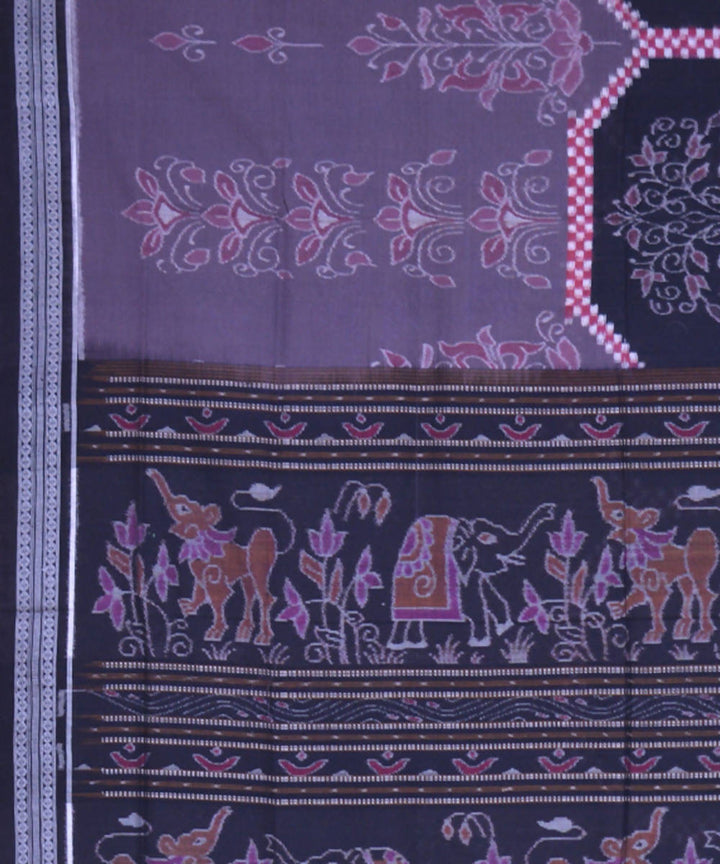 Grey pink black handwoven cotton ikat sambalpuri saree