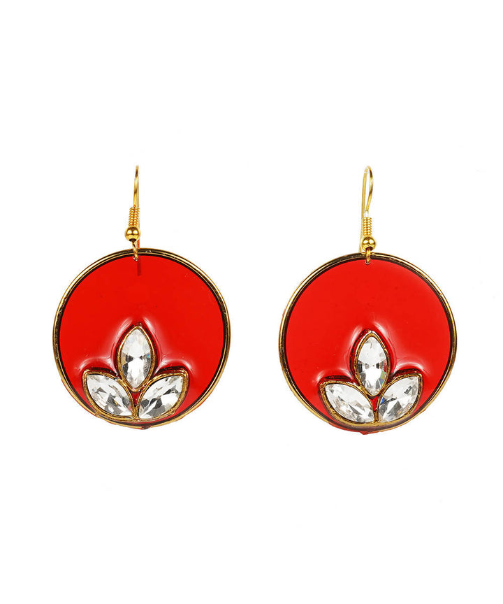Red round handcrafted enamel earrings
