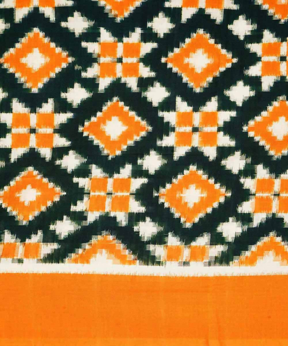 Orange and green cotton handloom double ikat pochampally saree